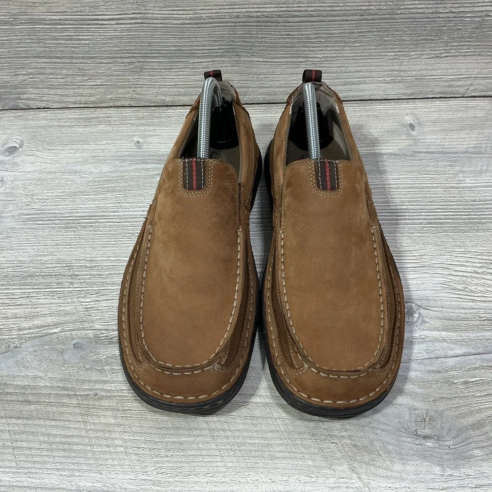 Clarks Men's Slip On Loafers Brown Nubuck Leather Comfort Casual Shoes Size US 9